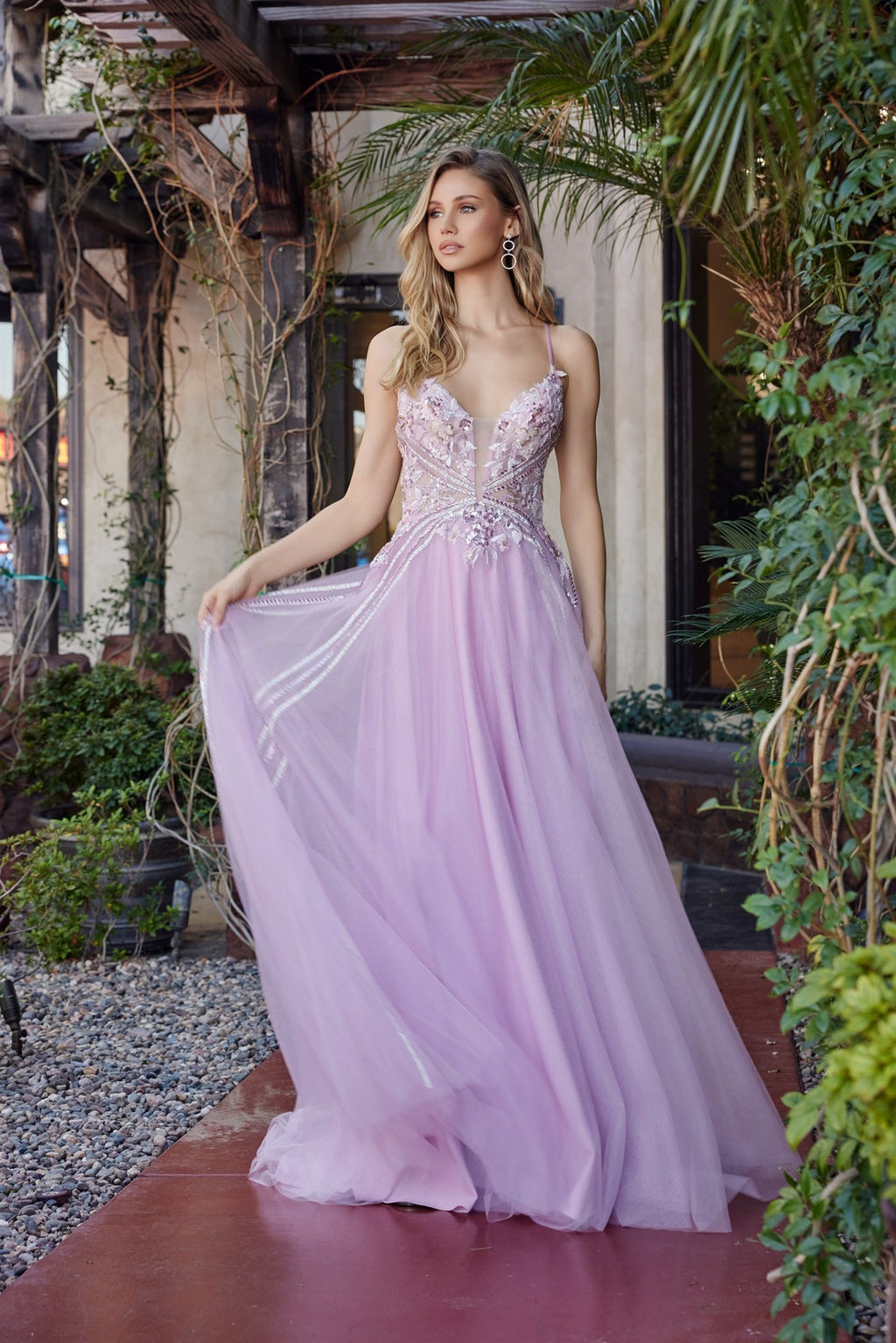 Floral Graduation Gown with Lace-Up Back