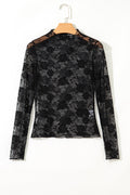 Myla Sheer Floral Lace Mesh Mock Neck Long Sleeve Top