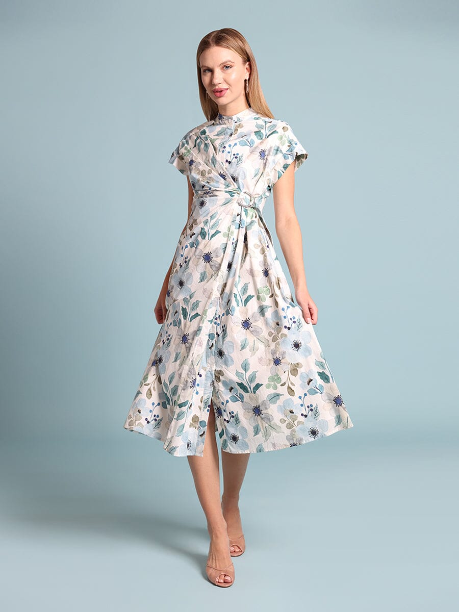 Gracia Fashion Women's Flower print cross body short sleeve dress