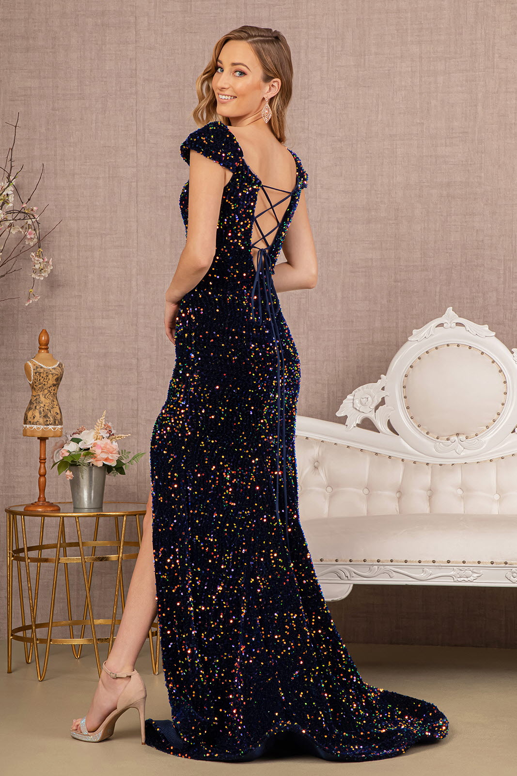 Off-Shoulder Sequin Velvet Mermaid Gown