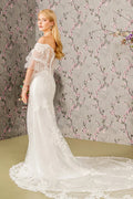 Floral embroidery bead sheer sleeves mesh mermaid wedding gown GLGL3479